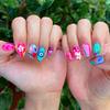 24Pcs Short French Almond Press On Nails With Lemon Flower Design Detachable False Nail Tips For Women