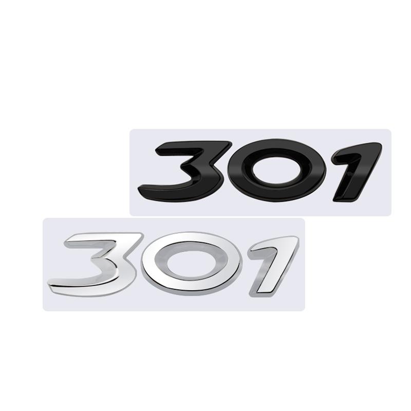 3D Glossy Black Chrome Silver Metal Logo Emblem Badge Decal Car Sticker for Peugeot 301 Car Accessories