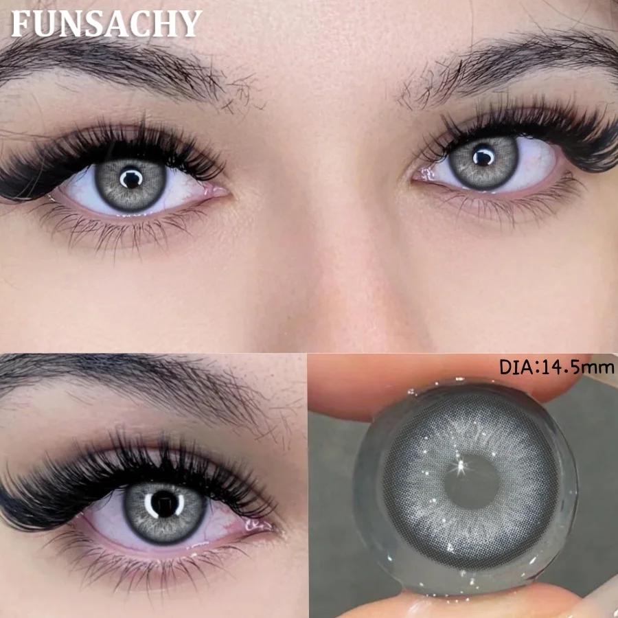 FUNSACHY Colored Contact Lenses Yearly Brown Lens for Eyes Makeup Beauty Green Color Lenses Fashion Grey Pupils Contacts 2Pcs