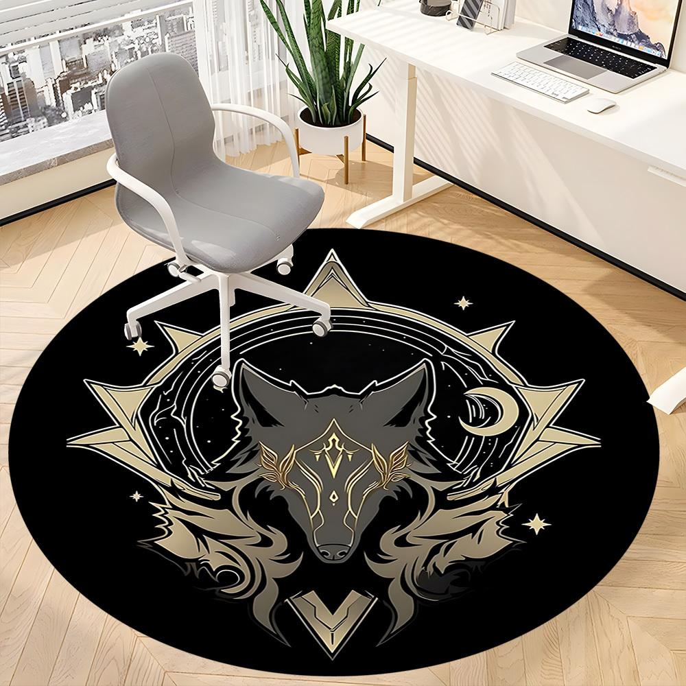 1pc Wolf Moon Office Round Area Rug, Under Office Chairs Bedroom Living Room Home Decor, Room Deco, Available in Various Sizes