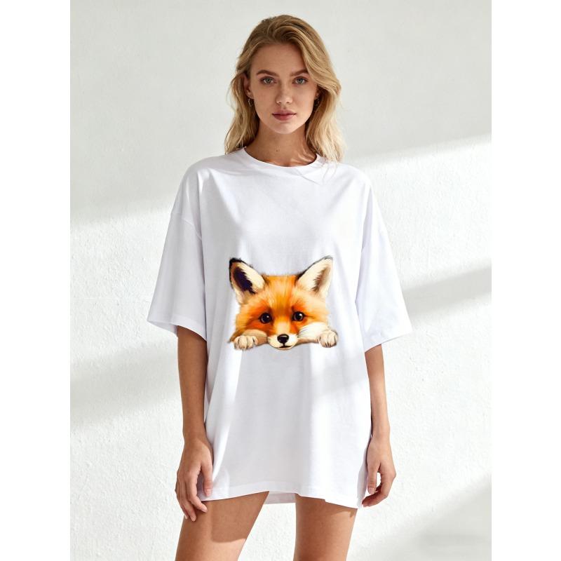 Women's Short-Sleeve T-Shirt with Cute 3D Fox Head Print