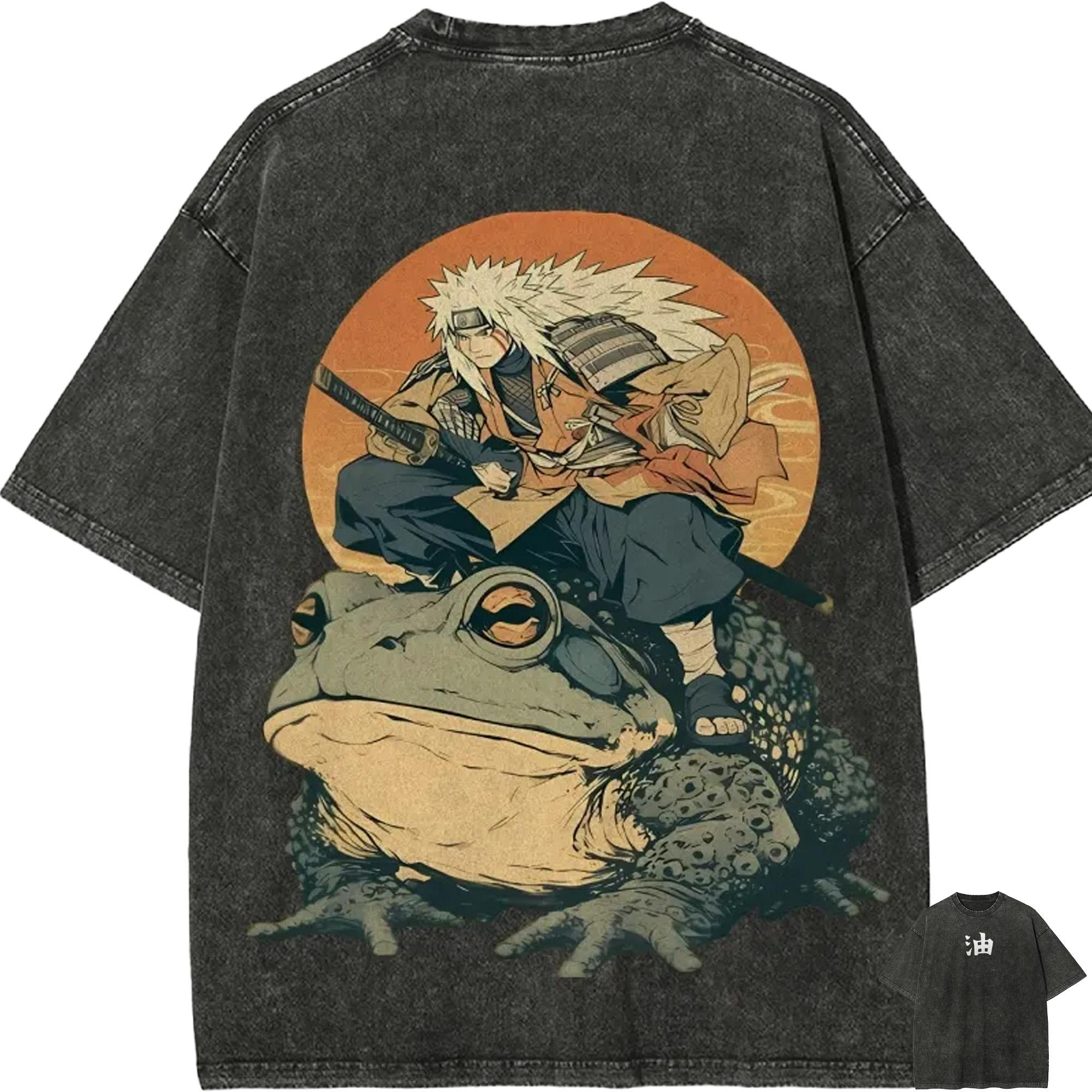 Jiraiya T Shirt Naruto Men Acid Wash Toad Sage Gamabunta Graphic Cotton Streetwear Ukiyoe Style Manga Sannin Vintage Tee M