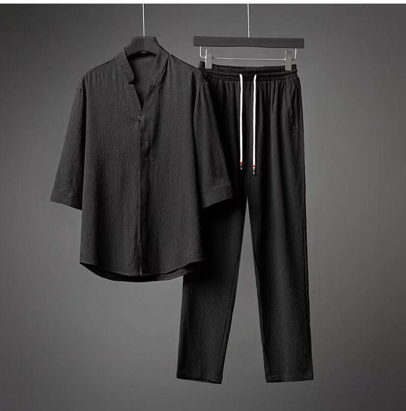 Trend Erkek Lüks Ultra İnce Takım Ceket Pantolon 2'li Set Buz İpeği Malzeme Hafif Yaz Bol Kesim