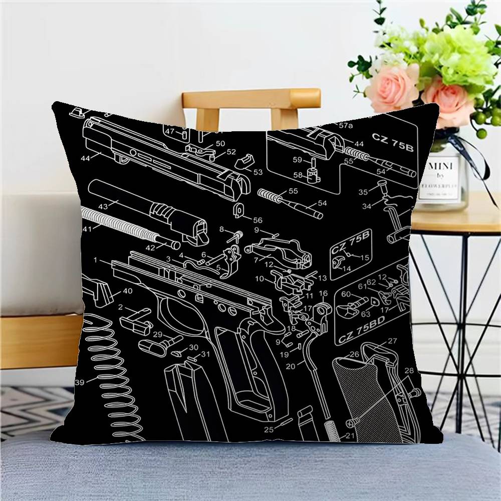 Black Ar 15 Ak47 Gun Cushion Cover Polyester Sofa Cushions Decorative Throw Pillows Home Decoration Pillowcover