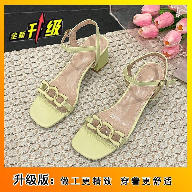 Internet Celebrity Word with Fashion High Heels Sandals Square Head Thick Heel Wear Versatile High Heels Women 2025 Summer New