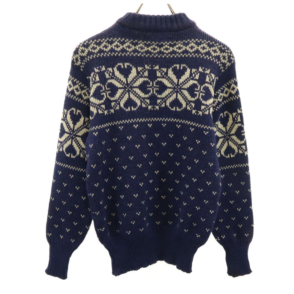 Billy Buck 70s 80s Vintage Nordic Pattern Long Sleeve Sweater M Navy Knit Women Used