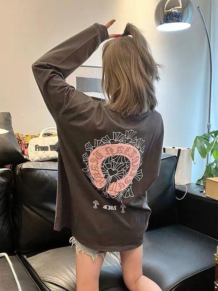 Women s Trendy Pure Cotton Printed Long Sleeve Hoodie for Spring & Autumn Medium темно-серого