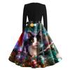 Women's Casual And Fashionable V-neck Long-sleeved Christmas Printed Dress