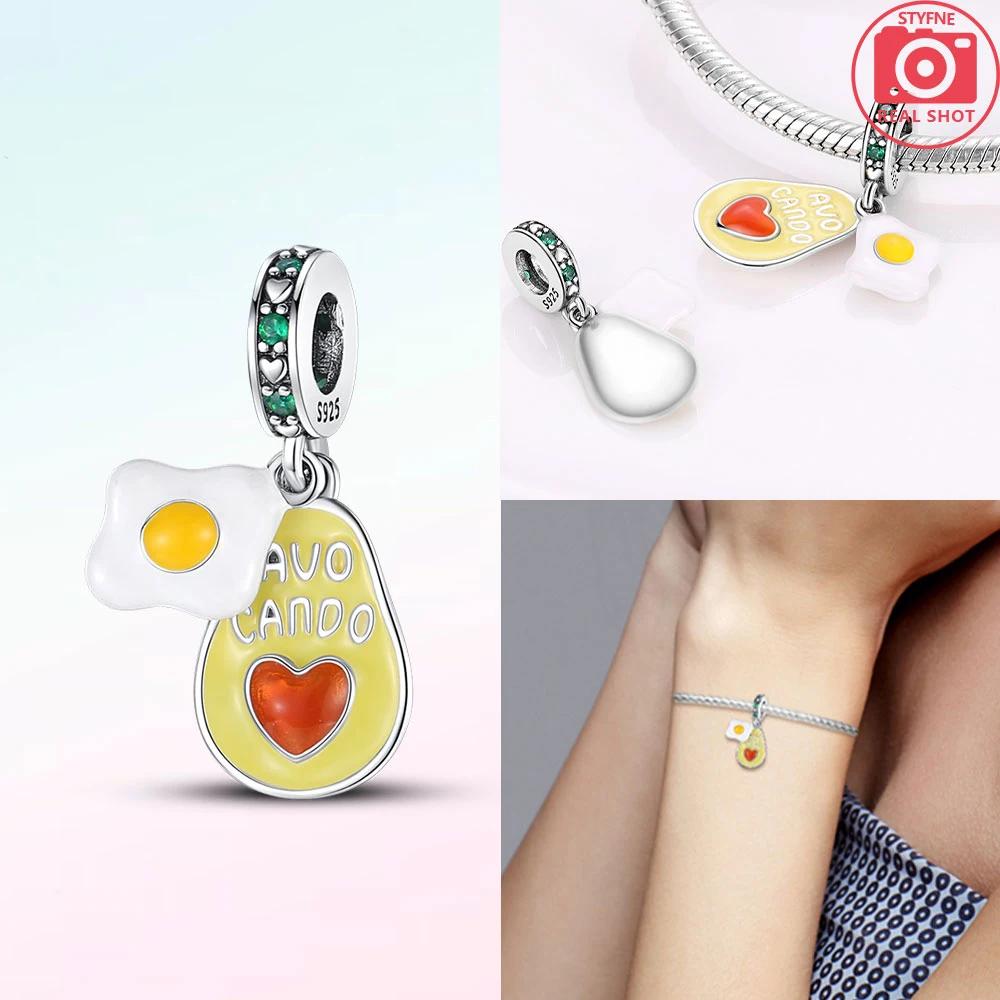 925 Silver Fruit Charms Pendants Strawberry Cherry Apple Avocado DIY Bead Fit Bracelet Jewelry Fine Gift for Her