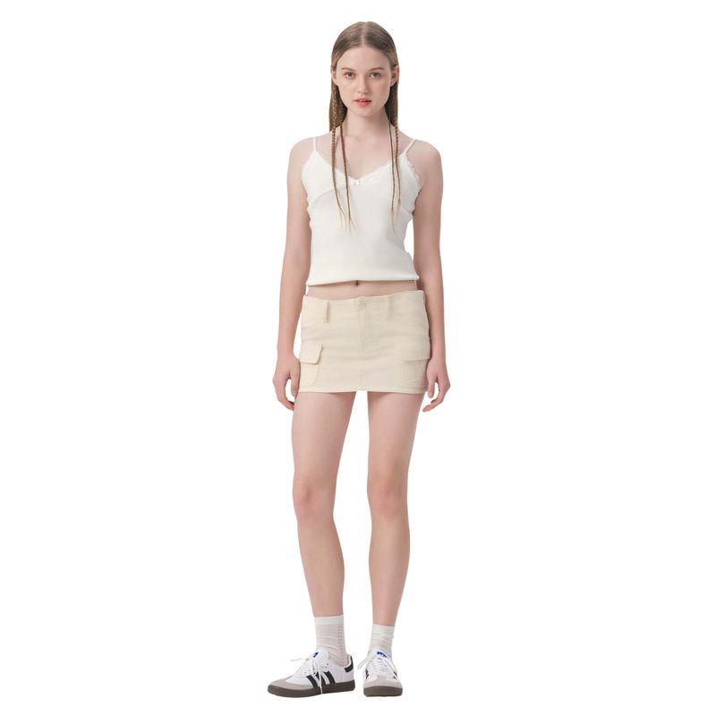 

Yescci American-Style Low Waist Corduroy Hip Skirt Cargo Short Skirt Rice apricot M