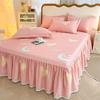 3pcs Printing Ruffled Edge Soft Comfortable Breathable Bed Skirt Set All-season Availability,  Mattress Cover, Printing Bedding Set, for Bedroom