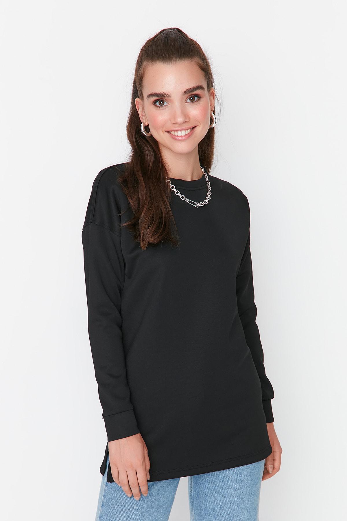

Black Crew Neck Basic Scuba Knitted Sweatshirt TCTAW23TW00051..