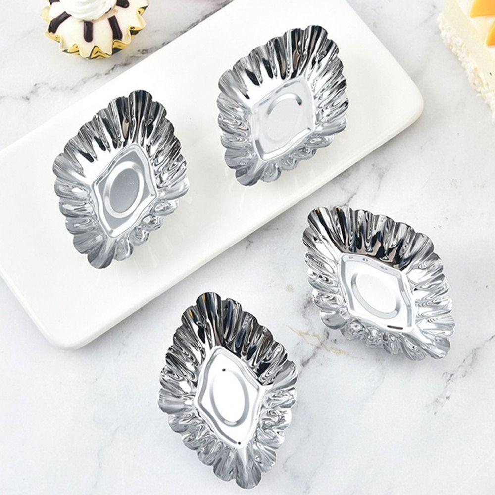 Stainless Steel Egg Tart Molds Silver Nonstick Cookie Pudding Mould Thickened Reusable Dessert Mould Flower Muffin