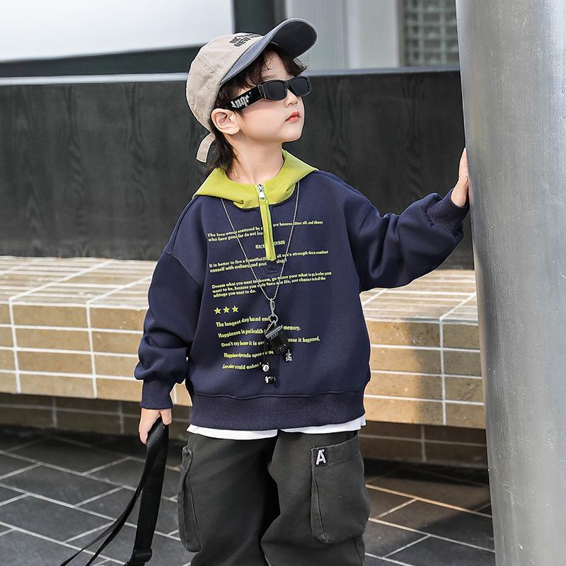 

Детский модный худи 2025: Стильный пуловер для мальчиков на весну/осень 110cm темно-синий