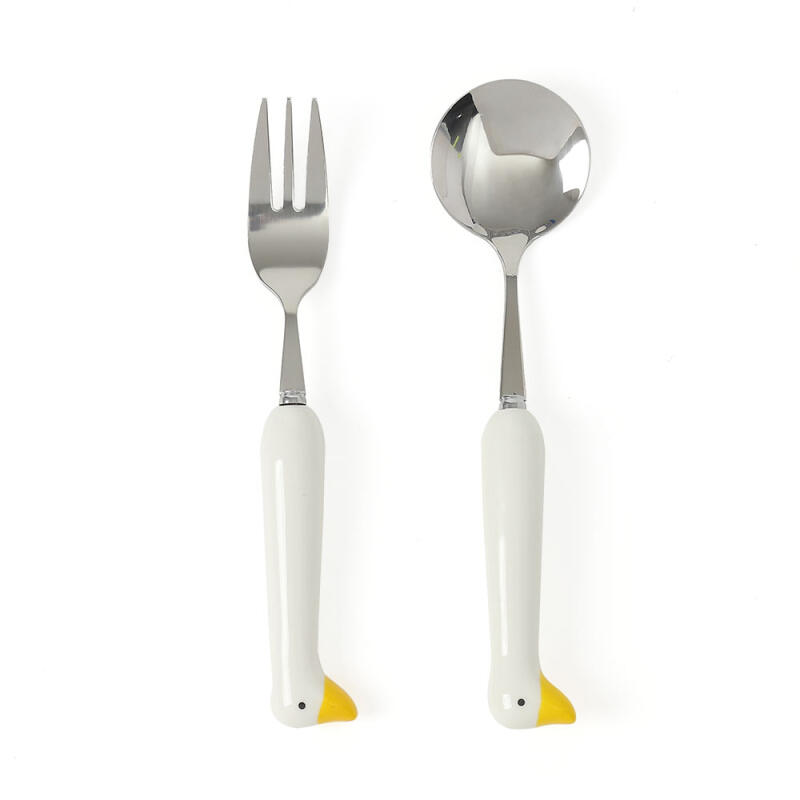 Heart-fluttering Duck Portable Spoon and Fork Set (Yellow)