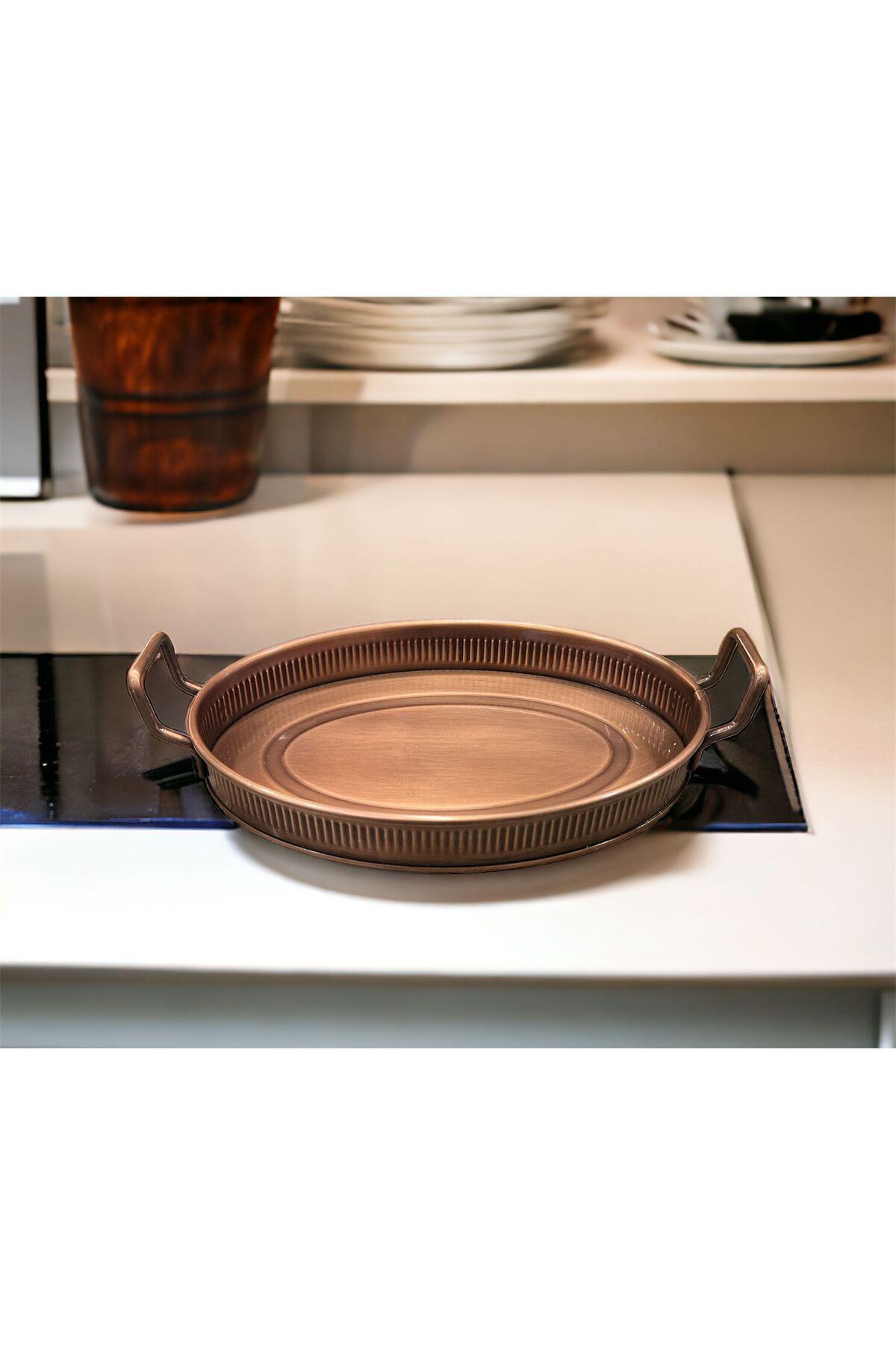 

Oval Çubuk Baskı Spiral Kulp Dekoratif Tepsi Bakır 22X31 коричневий