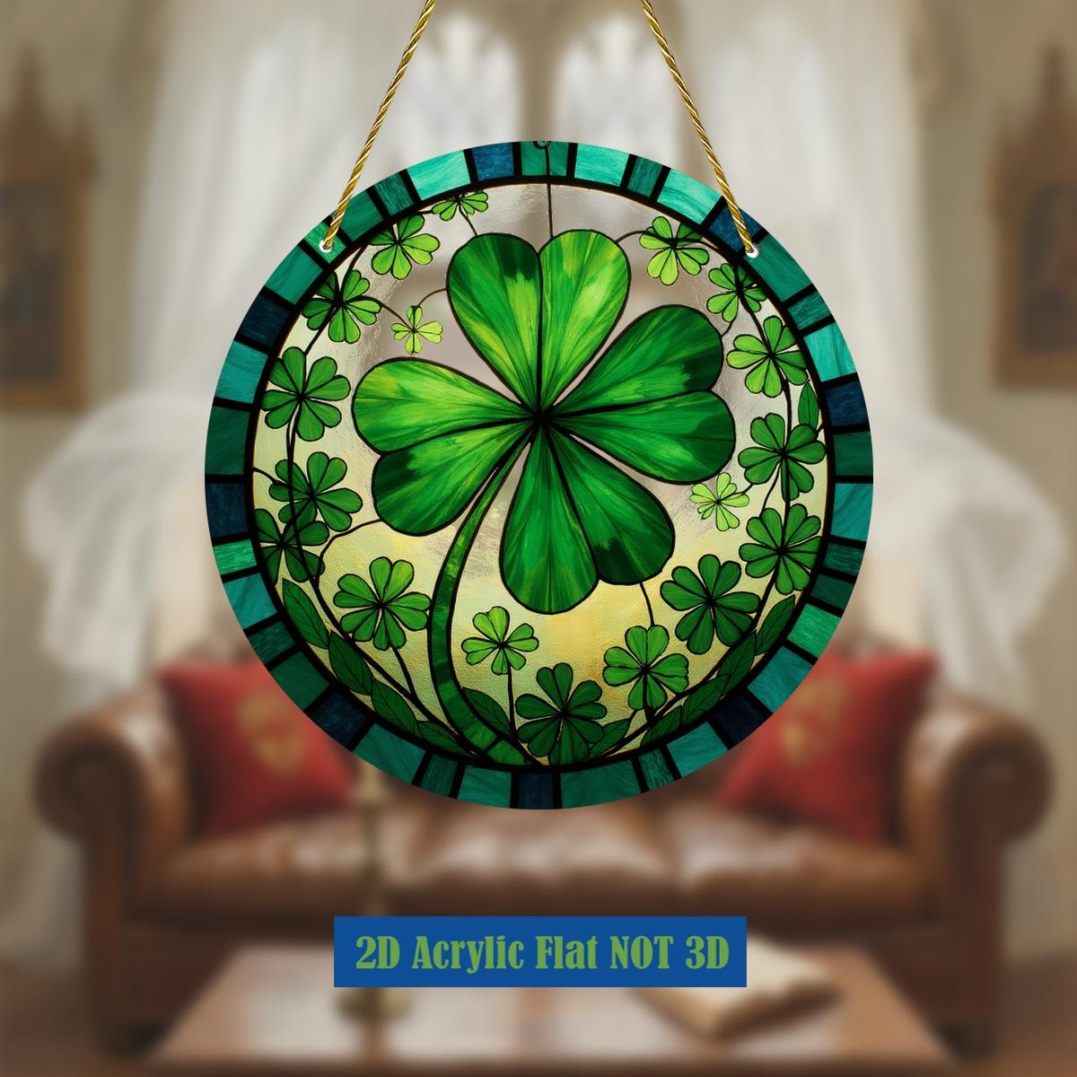 

Green Four-Leaf Clover Stained Glass-Style Suncatcher, with Irish Good Luck Charm, Colorful Patterns, Nurseries, Vintage Home Decor Wall for Bar Kit 20*20cm