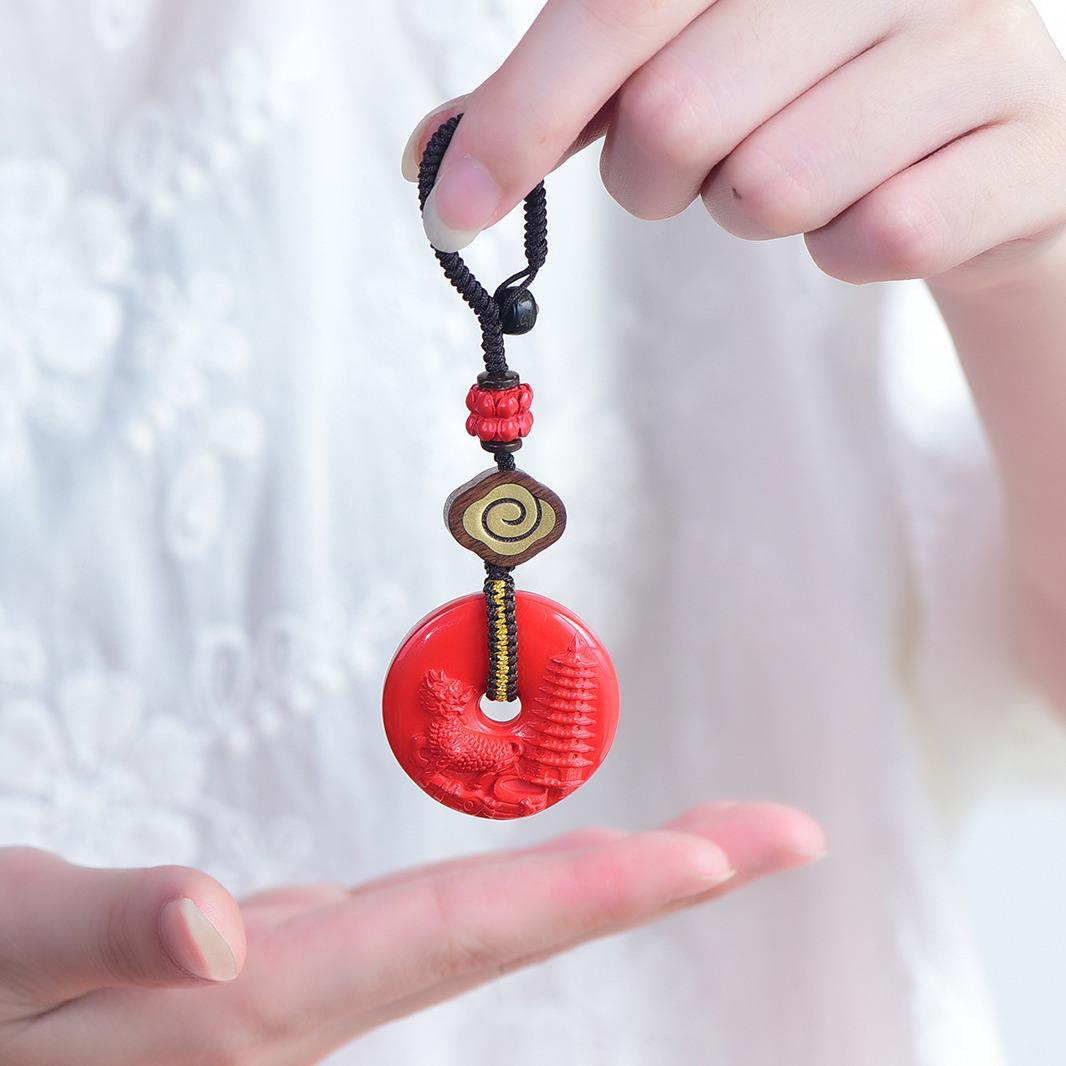 Килинь-подвеска на брелок, красная киноварь, песок Handmade