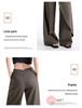 Women's Brown-Gray Wide-Leg Pants with Flowing Ribbons, 2026 New Style, Slimming, Good Drape, Casual Straight-Leg Suit Pants.