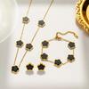 Shell Hot Selling 3PC Plum Blossom Plant Five Leaf Flower Set Zircon Stainless Steel 18K Plating Luxury Gift For Women's Clover