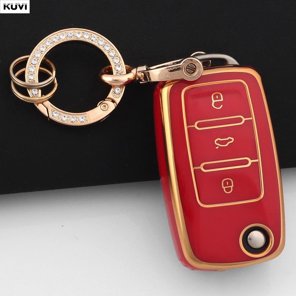 Pink Tpu Car Flip Key Case Cover For Volkswagen Vw Polo Golf Passat Tiguan Beetle Caddy T5 Up Eos Skoda Octavia Seat Leon Altea