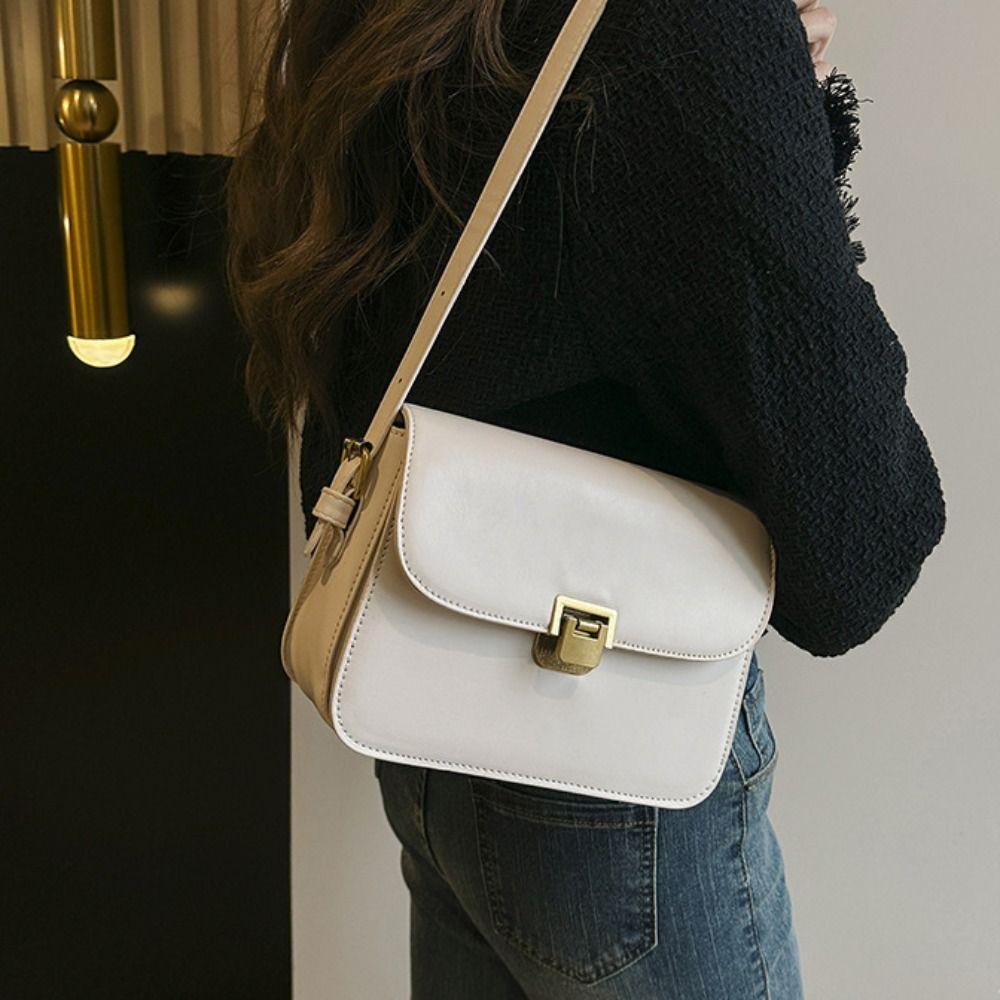 Solid Color Buckle Shoulder Bag Vintage Women's Armpit Bag Fashion Small Square Bag  Female