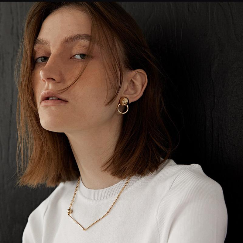 Metal Spherical Earrings Niche Unique Design Trendy Light Luxury High Sense Cold Wind Earrings Women