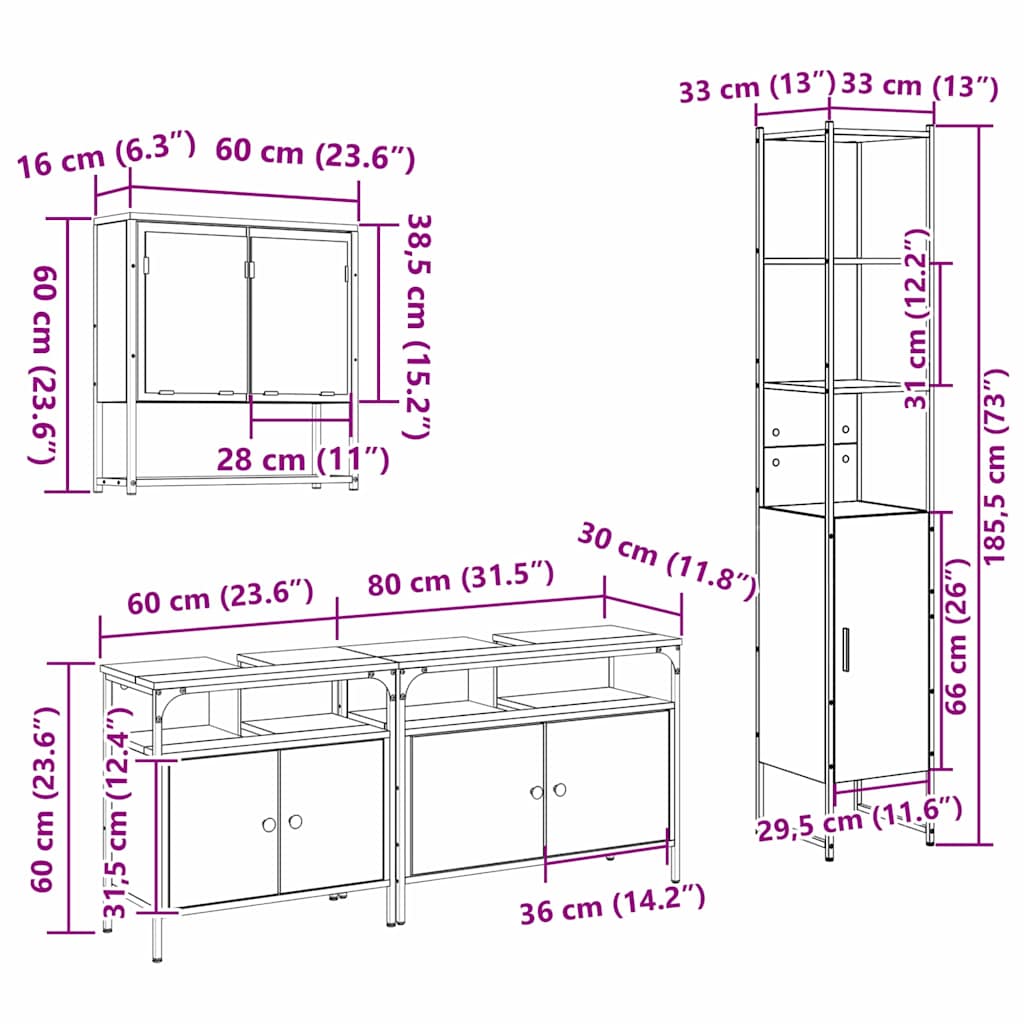 Bathroom Furniture Set with Shelf 4 pcs Artisan Oak Wood Based Material