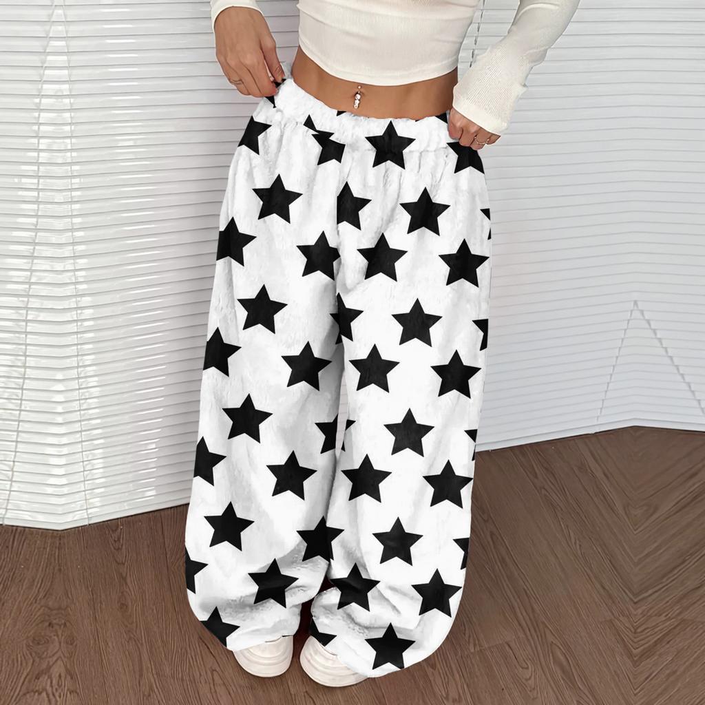Women's Casual And Fashionable Printed Elastic Waist Loose Wide Leg Pants