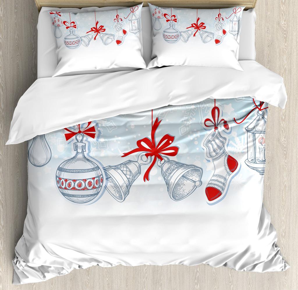 Snow Christmas Duvet Cover Set, Decorative 3 Piece Bedding Set With 2 Pillow Shams, Single King Queen Twin Size Bed Collection