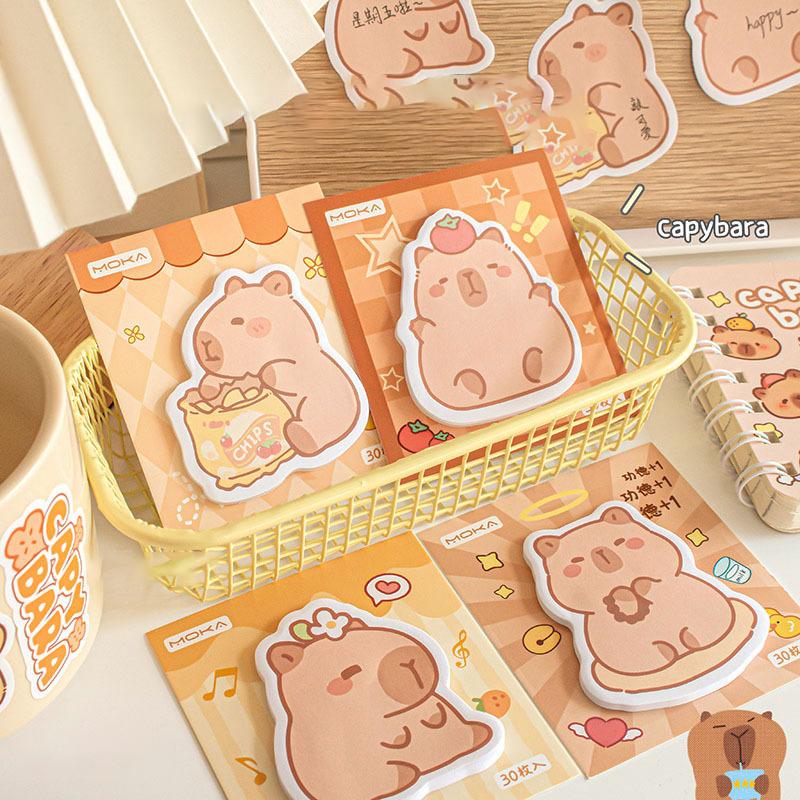 4Pcs Cute Capybara Sticky Notes Kawaii Offices Accessories Notepad Memo Pad Aesthetic Stationery School Student Planner