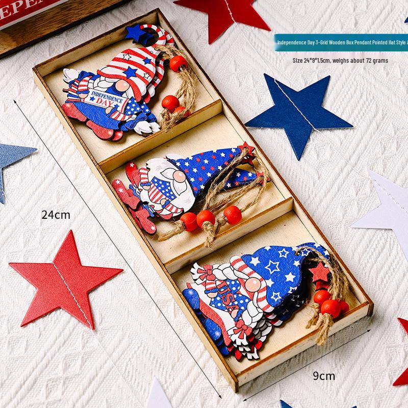 2026 Independence Day Wooden Faceless Doll Pendant in Painted Three-Grid Box