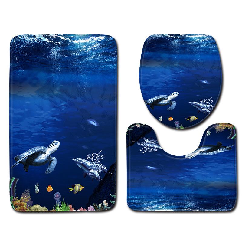 Sea World Bathroom Floor Mat Toilet Three-Piece 3D Bathroom Mat