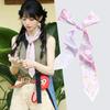 French green small long narrow silk scarf women's spring and autumn pointed corner tied bag ribbon braided hair band headgear scarf streamer belt