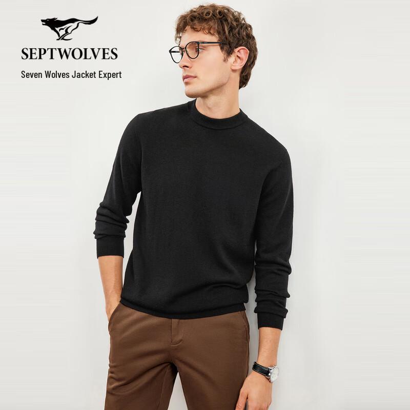 SEPTWOLVES Men's 100% Wool Crew Neck Pullover Sweater