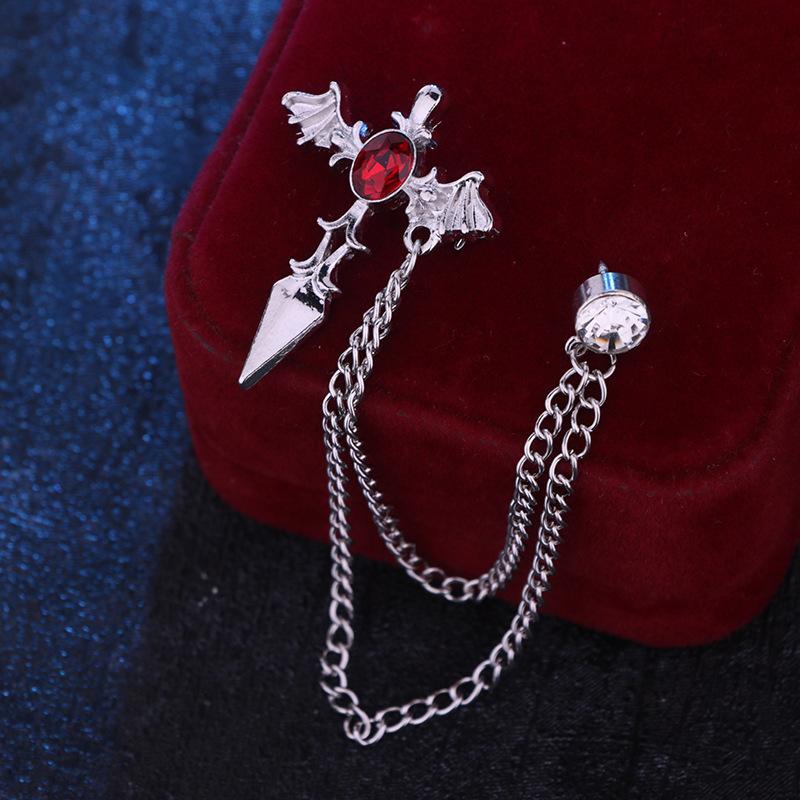 Korean Cross Rhinestone Brooch for Women and Men Tassel Chain Badge Shirt Collar Pins Badge Fashion Jewelry Accessory