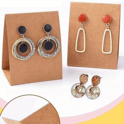 1 Set (100 Pcs) of Blank Kraft Three-dimensional Earrings Display Cards, 6.424CM - Great for Earrings Card Design and Decorative Packaging