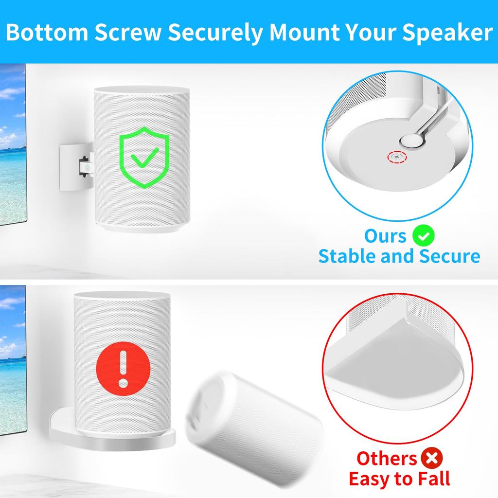 Yibracki Speaker Wall Mount or Ceiling for Sonos Era 100 Wireless Tilt Swivel Adjustable Mount Heavy Duty Mount Speaker White - &