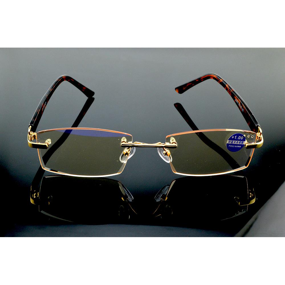 Diamond Cutting Titanium Alloy Rimless Royal Deluxe Men Shallow Brown Reading Glasses +1 +1.5 +2 +2.5 +3 +3.5 +4