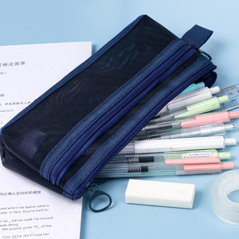 Clear Mesh Pencil Case High Capacity Pencil Bag Marker Organizers Storage Pouches Travel Cosmetic Bag for Adult Student