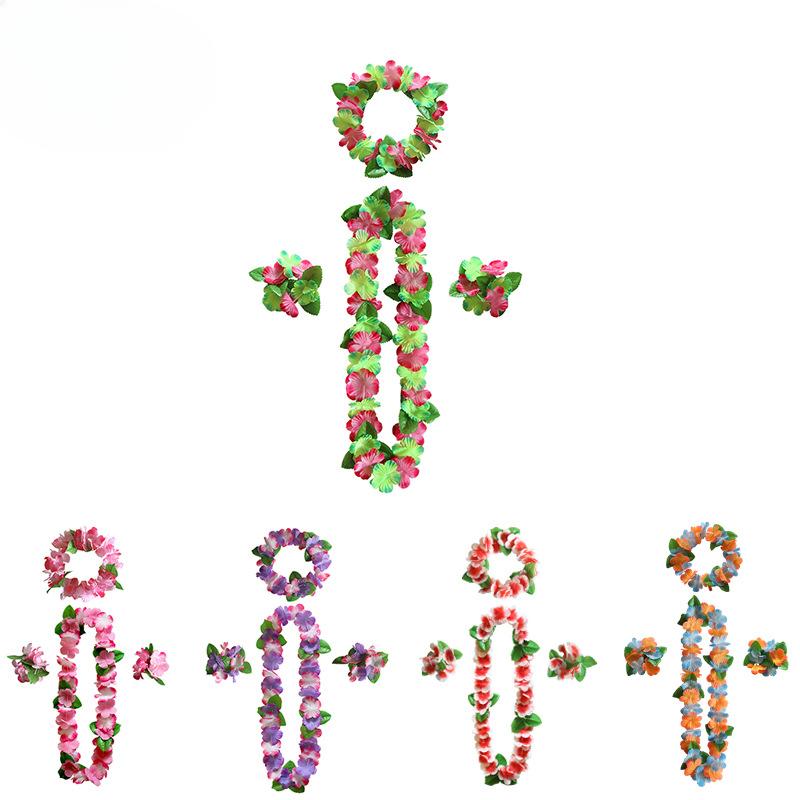 12 Color Petal Necklace Headband Bracelet Set of Four Festive Event Dressing Accessories Party Hawaiian Flower Ring