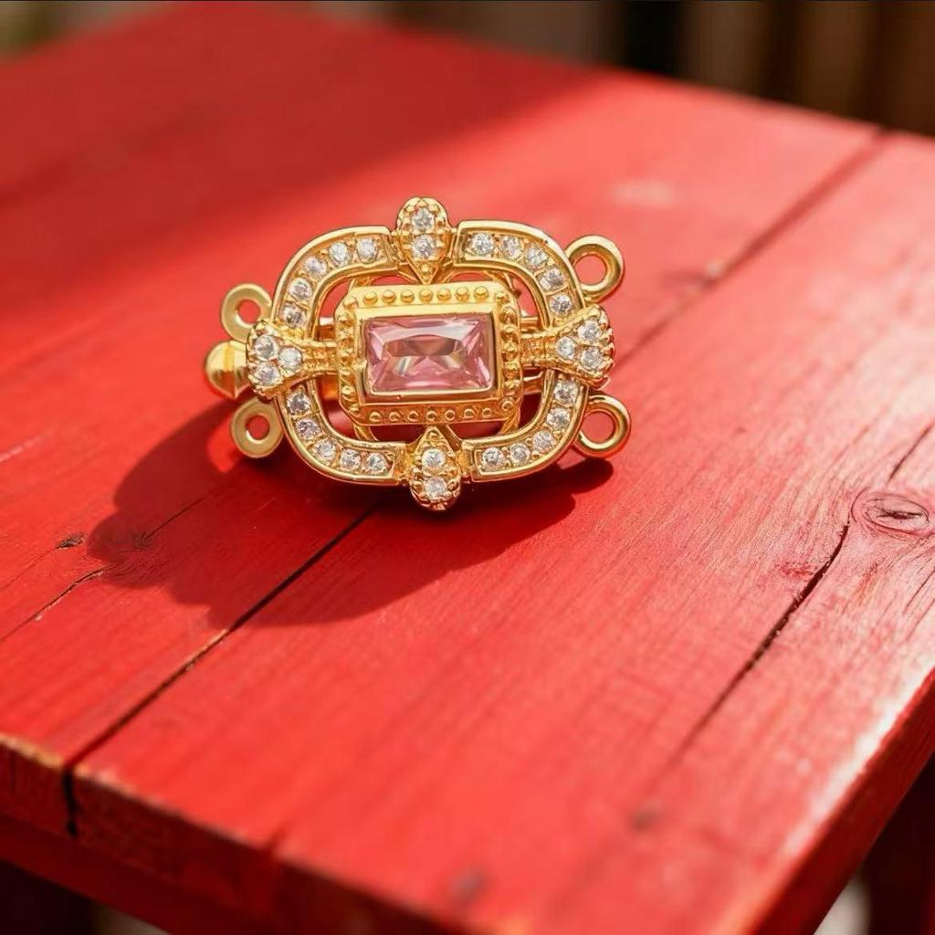 18k Gold-Plated Silver and Zircon Double-Row Necklace Bracelet with Rectangle Clasp