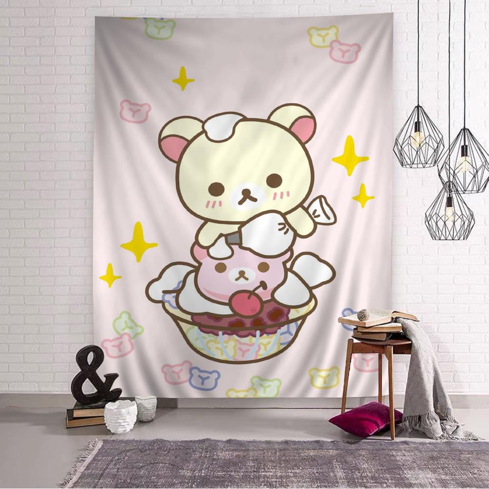 Cute Rilakkuma Bear Printed Large Wall Tapestry Hanging Tarot Hippie Wall Rugs Dorm Home Decor