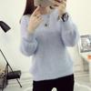 Pullover Elastici Casual da Donna Maglione Invernale Top Lavorati a Maglia Lisci Scollo a O Manica Lunga a Palloncino Imita Pelliccia di Vison Pile