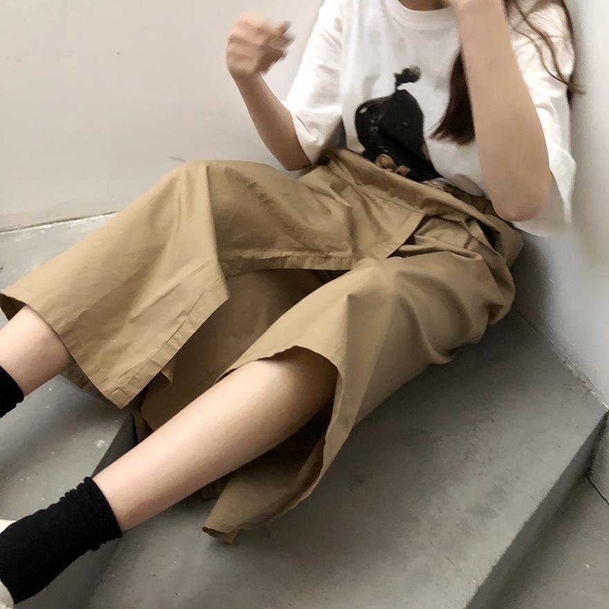 Frühling/Sommer 2020 Ulzzang High Waist Weit Bein Cropped Rockhose für Damen