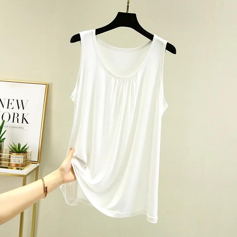 Women's Summer Loose-Fit Pleated Sleeveless Tank Top Solid Color Simple Slimming Lightweight Vest