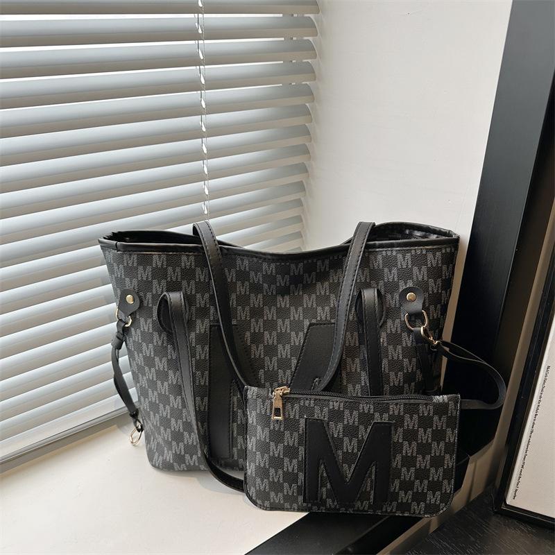Monogrammed Tote Bag & Mini Bag Set Stylish Purses with Logo Accents Large Capacity Handbags Shoulder Bag for Women's Daily Use