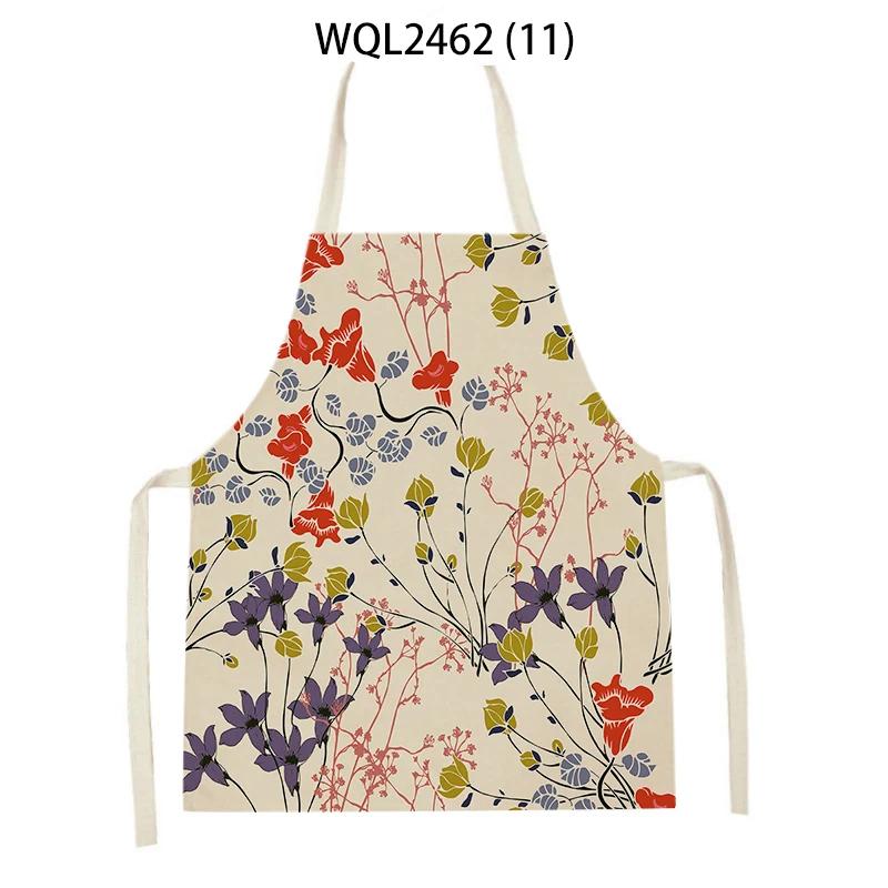 Women Flowers Print Linen Kitchen Apron Household Cleaning Apron Adult Children Cooking Baking Accessories Sleeveless Apron