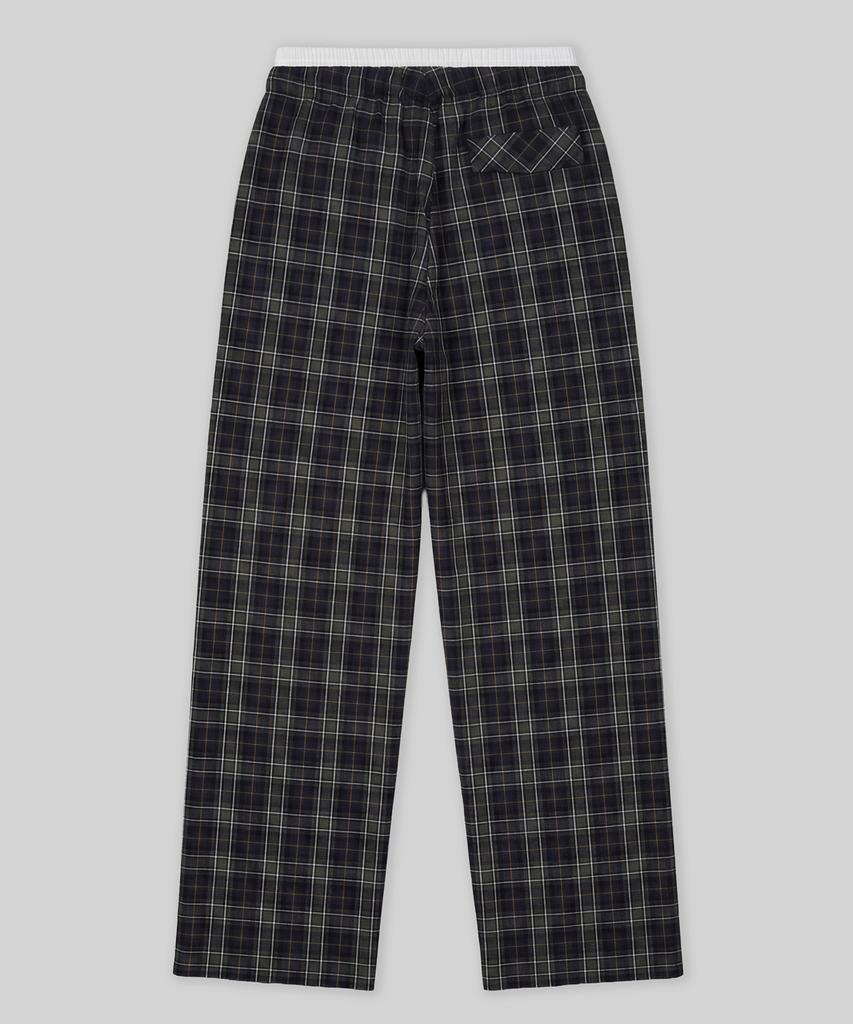 Beodeonteu Check Layered Single-Pleat Wide Pants [Green]