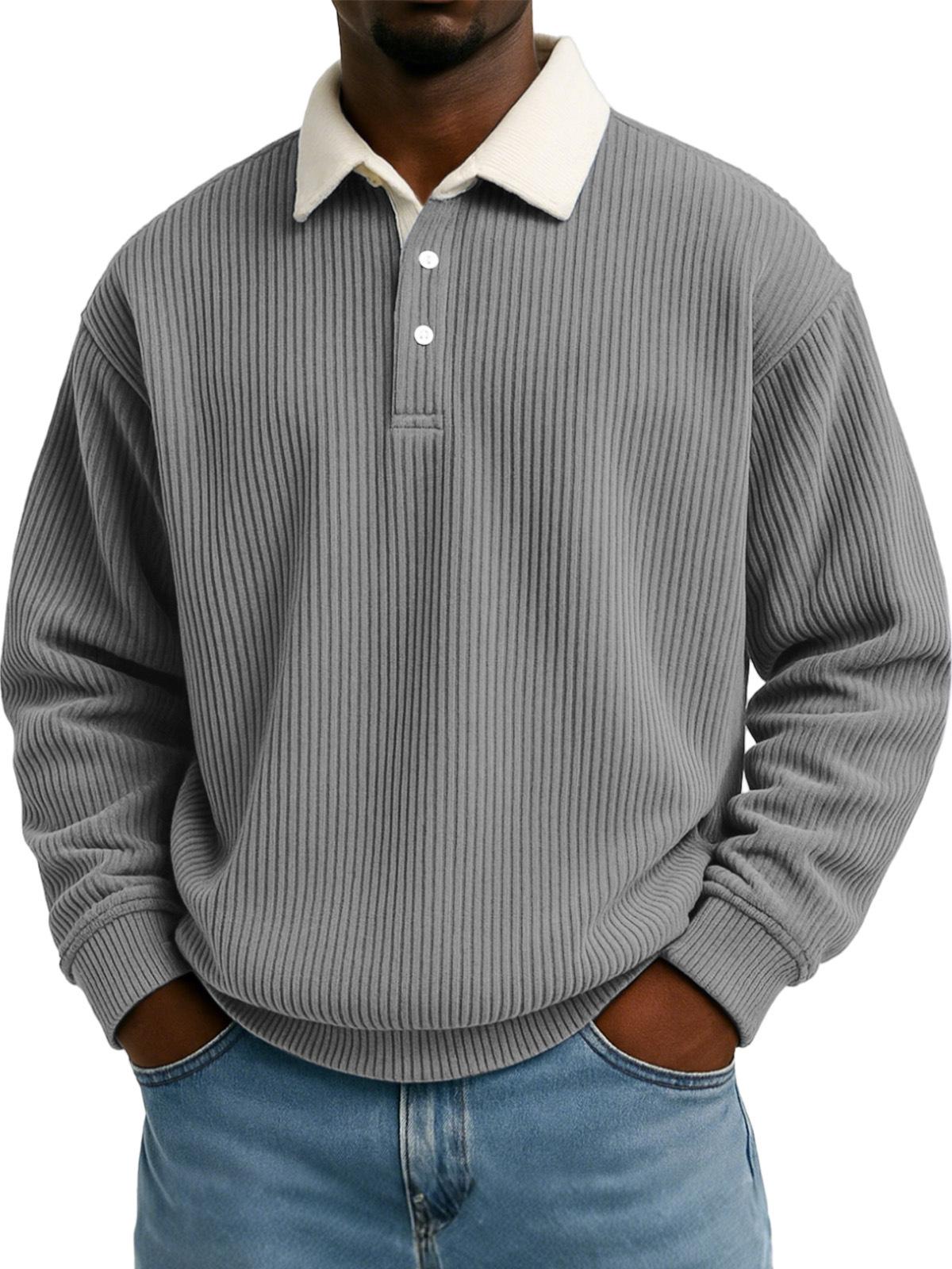 

Men s Retro Color Block Corduroy Striped Long Sleeve Polo Shirt (Autumn/Winter 2025) 3XL